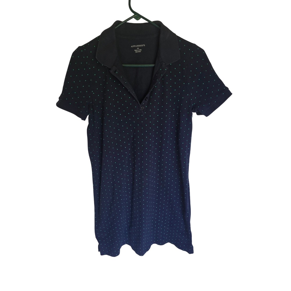 Appleseeds Womens Navy Blue Green Polka Dot Polo Shirt PS Petite Small